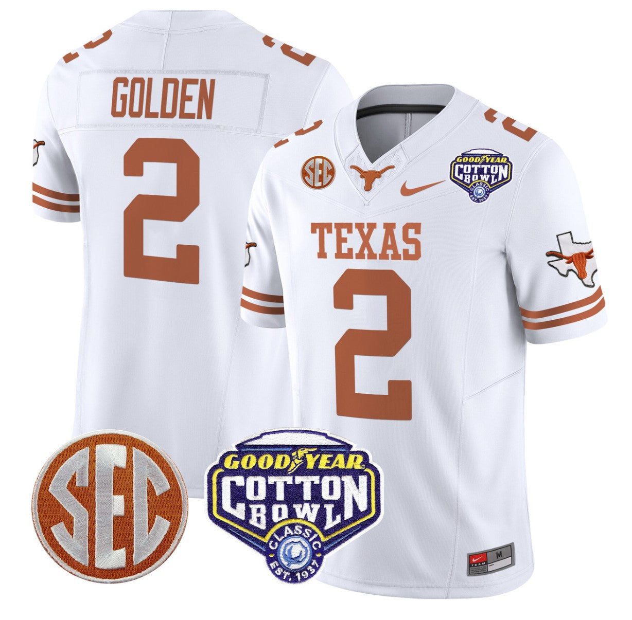 Matthew Golden Jersey #2 Texas Longhorns Cotton Bowl Patch Stitched White