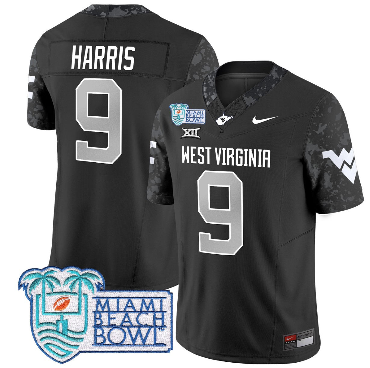 Major Harris Jersey #9 West Virginia Mountaineers 2025 Miami Beach Bowl Coal