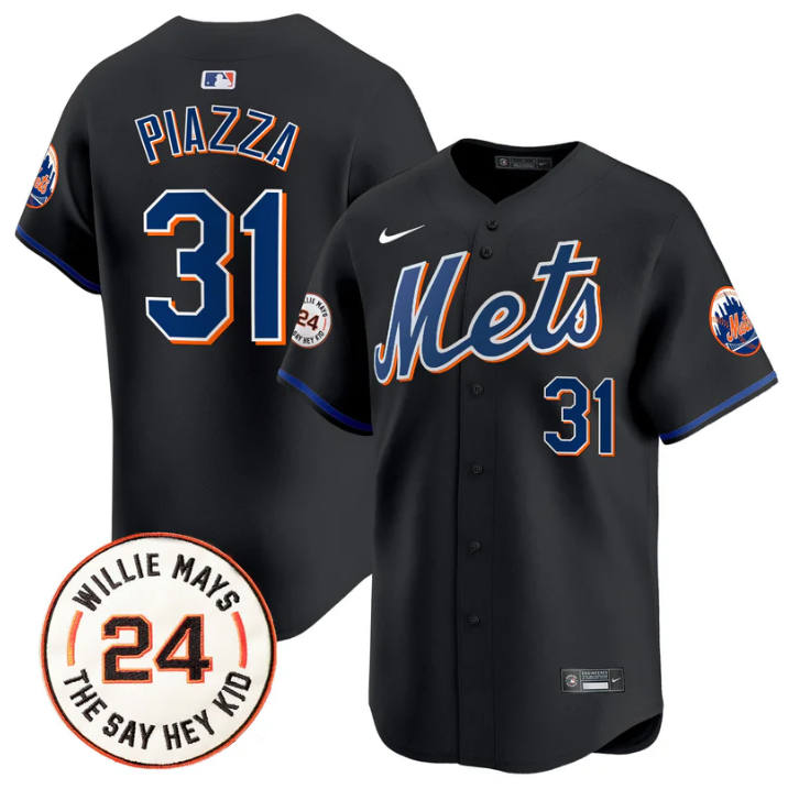 Mike Piazza Jersey #31 Mets Willie Mays Patch Vapor Premier Limited Stitched New York Gold