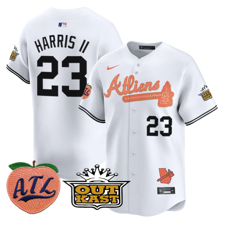 Michael Harris II Jersey #23 Atlanta Braves Atliens Peach Vapor Premier Limited Stitched White