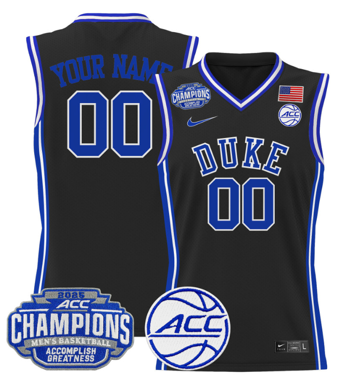 Men Custom Duke Blue Devils Jersey 2025 ACC Champions Stitched Black