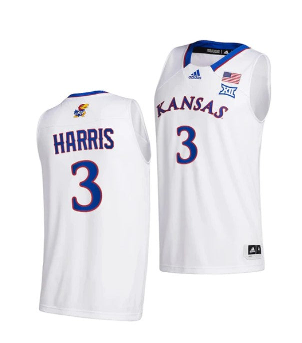 Men's #3 Dajuan Harris Jr Jersey Kansas Jayhawks College Basketball Jerseys White 2021