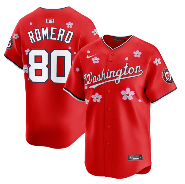 Maxwell Romero Jr Jersey #80 Washington Nationals Cherry Blossom Vapor Premier Limited Stitched Red
