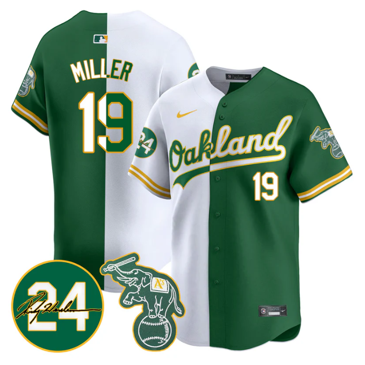 Mason Miller Jersey #19 Oakland Athletics 2025 Rickey Henderson Memorial Stitched Split