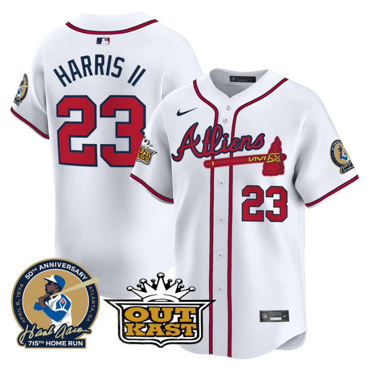 Michael Harris II Jersey #23 Atlanta Braves Atliens Hank Aaron Patch Limited Stitched White
