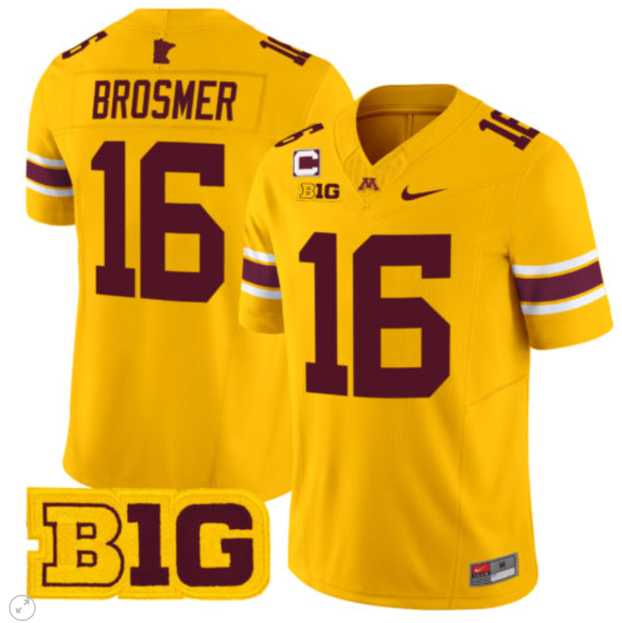 Max Brosmer Jersey #16 Minnesota Golden Gophers Vapor Limited Football Gold
