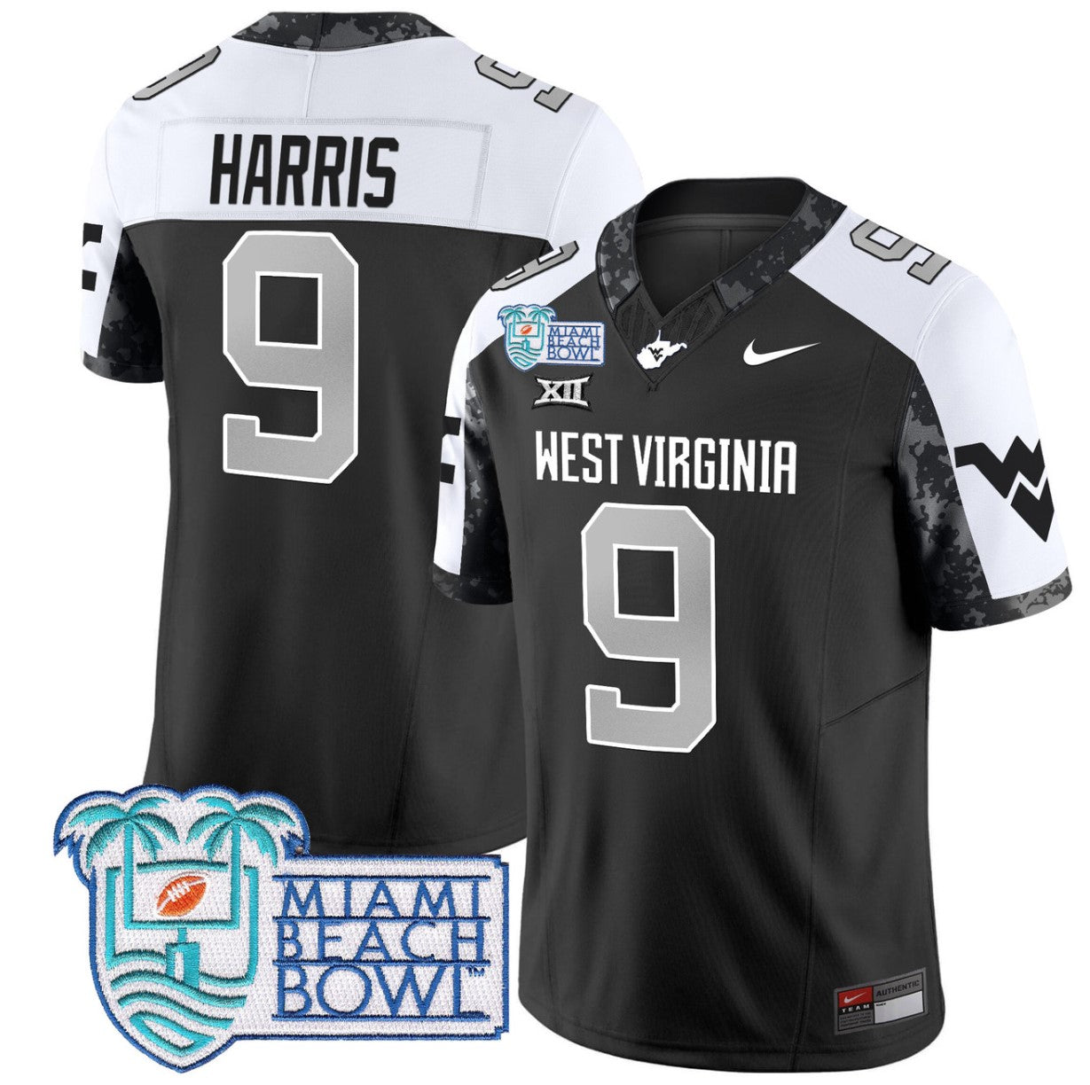 Major Harris Jersey #9 West Virginia Mountaineers 2025 Miami Beach Bowl Alternate