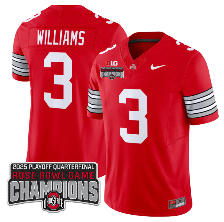 Miyan Williams Jersey #3 Ohio State 2025 Rose Bowl Champions Patch Red