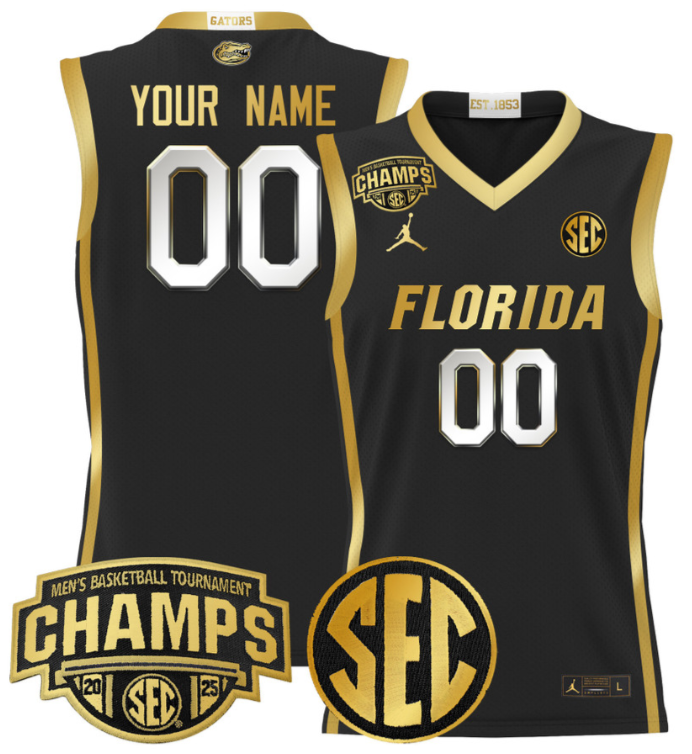 Men Custom Florida Gators Jersey 2025 SEC Champions Stitched Black Gold