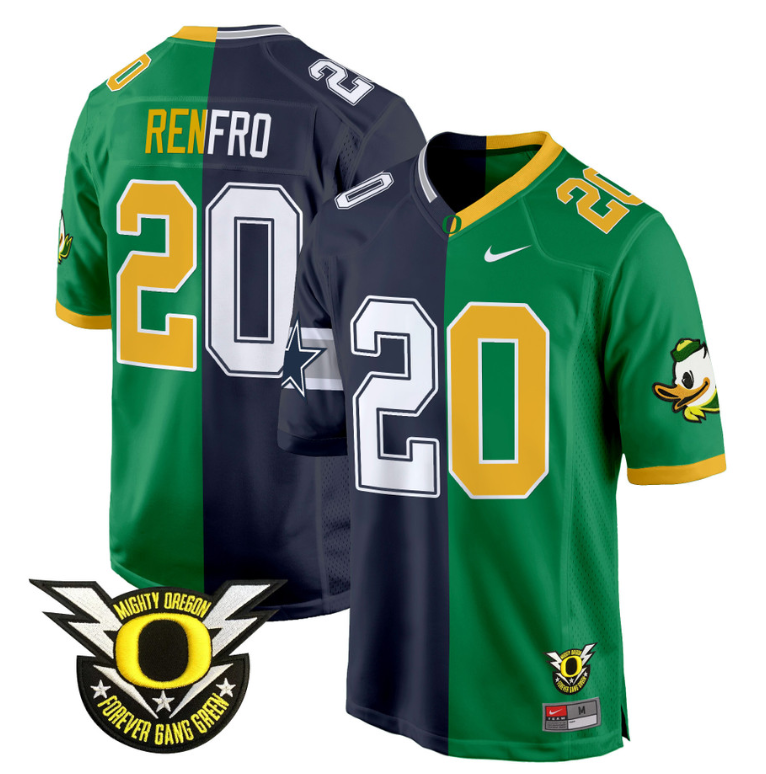 Mel Renfro Jersey #20 Oregon Ducks Split Game College Football All Stitched