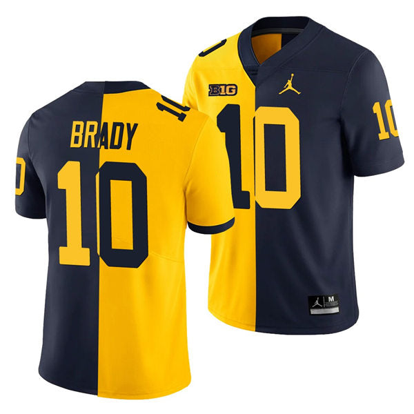 Michigan Wolverines Tom Brady Jersey #10 College Football Game Navy Split Two Tone