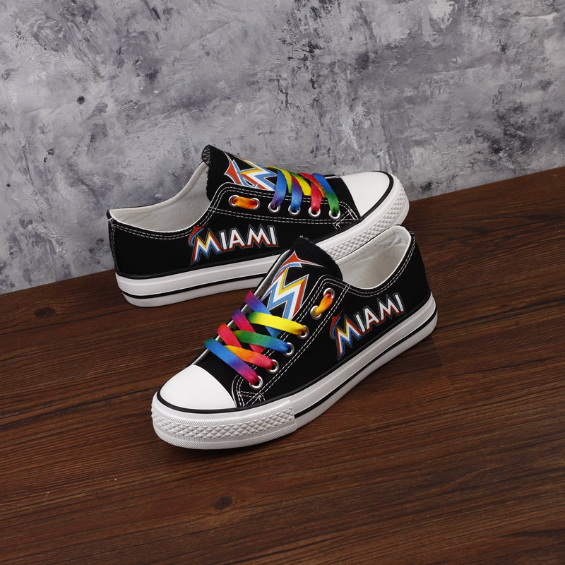 Miami Marlins Limited Print MLB Baseball Fans Low Top Canvas Shoes Sport Sneakers T-DAC76H