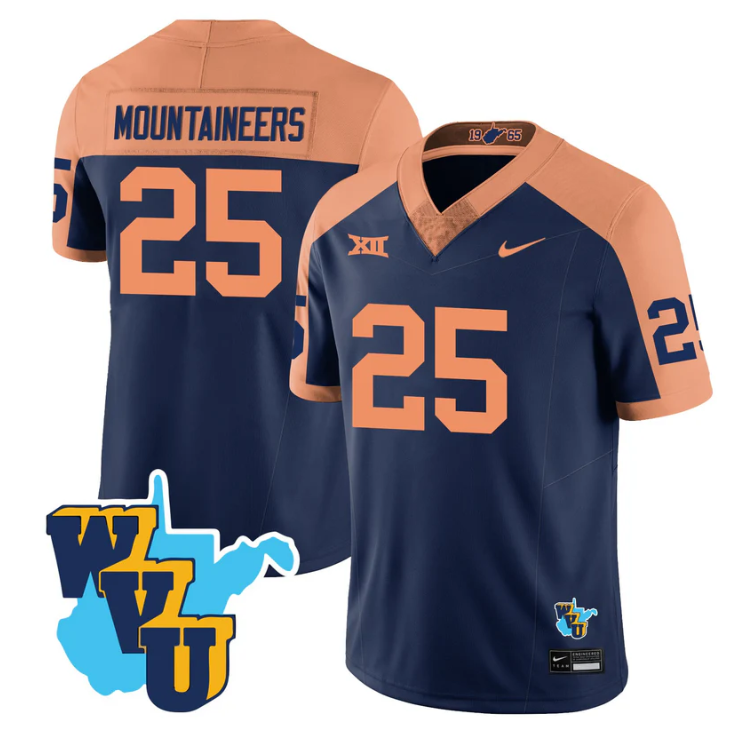 Mountaineers Jersey #25 West Virginia Mountaineers 1965-2025 Throwback Navy Alternate