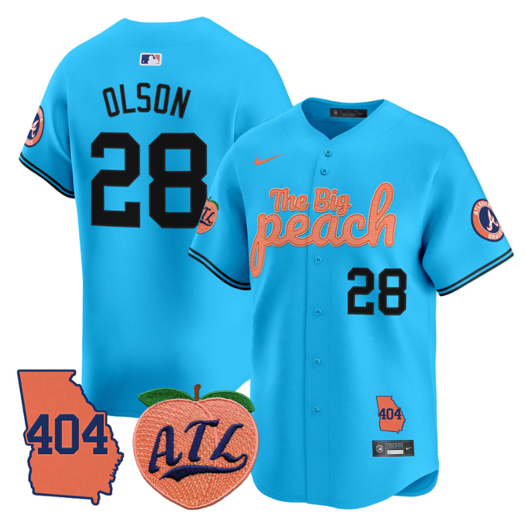 Matt Olson Jersey #28 Atlanta Braves 404 & The Big Peach Premier Limited Stitched Light Blue
