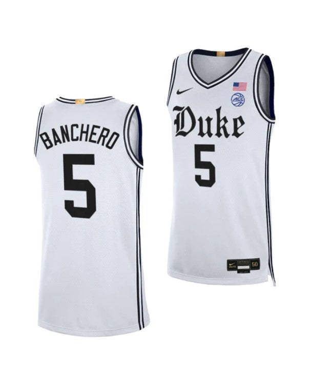 Men's #5 Paolo Banchero Jersey Duke Blue Devils College Basketball Jerseys White Cameron