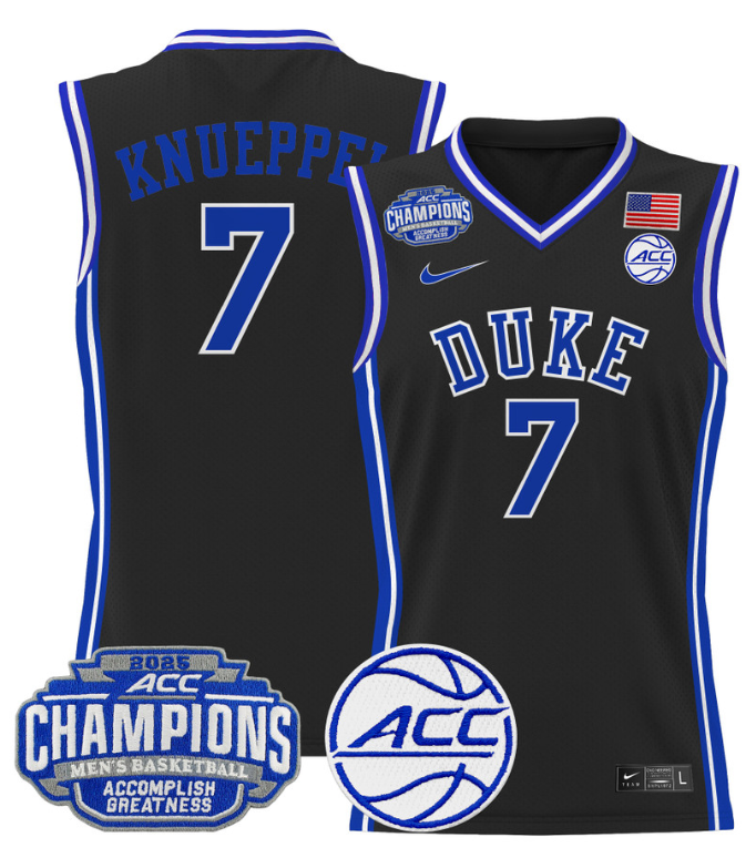 Men Kon Knueppel Jersey #7 Duke Blue Devils 2025 ACC Champions Stitched Black
