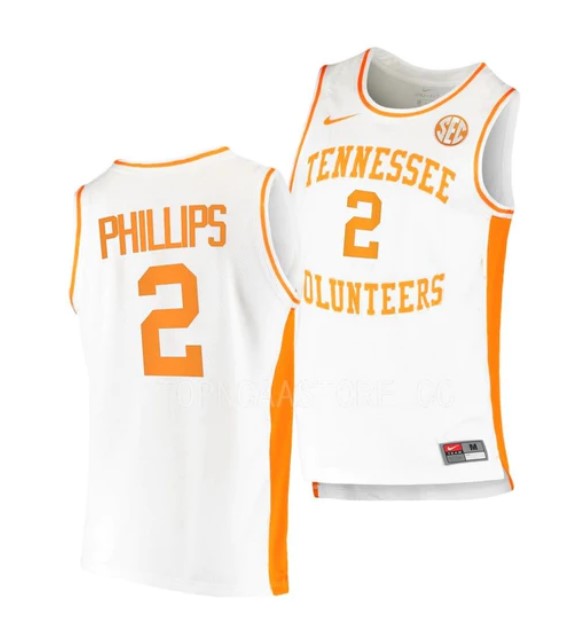 Men's #2 Julian Phillips Jersey Tennessee Volunteers College Basketball Jerseys White