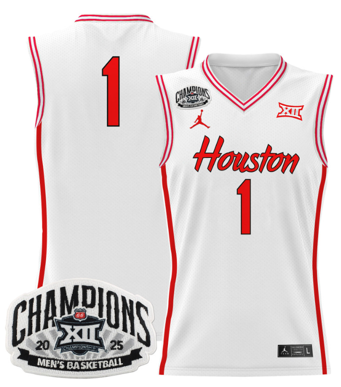 Men Team Jersey #1 Houston Cougar 2025 Big 12 Champions Stitched White