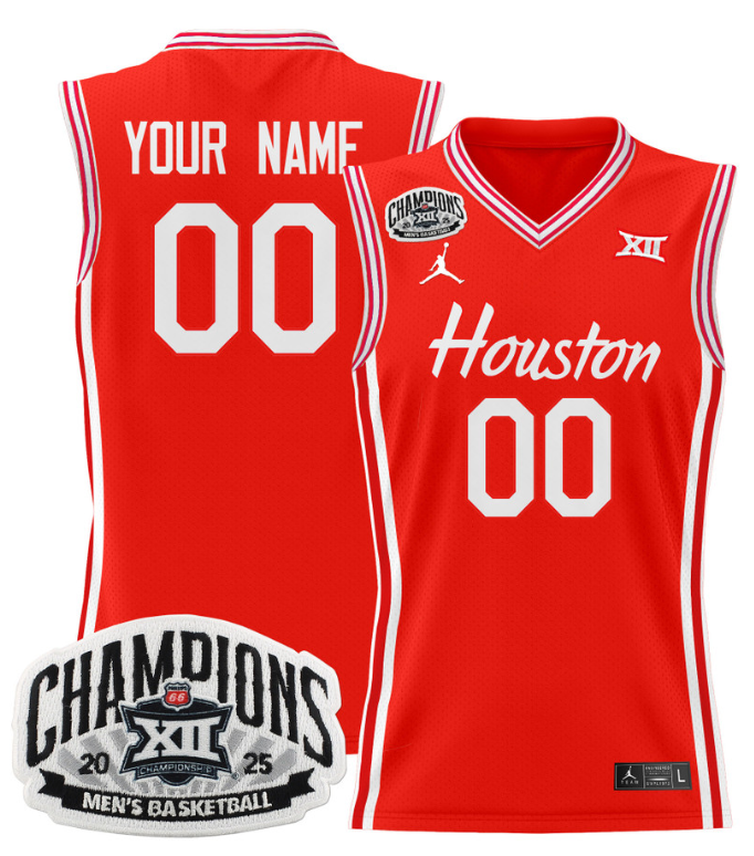 Men Custom Houston Cougar Jersey 2025 Big 12 Tournament Champions Stitched Red