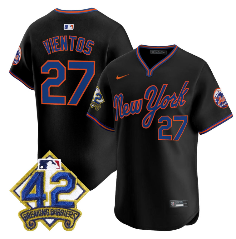 Mark Vientos Jersey #27 New York Mets 2025 Jackie Robinson Patch Road Alternate Stitched Black