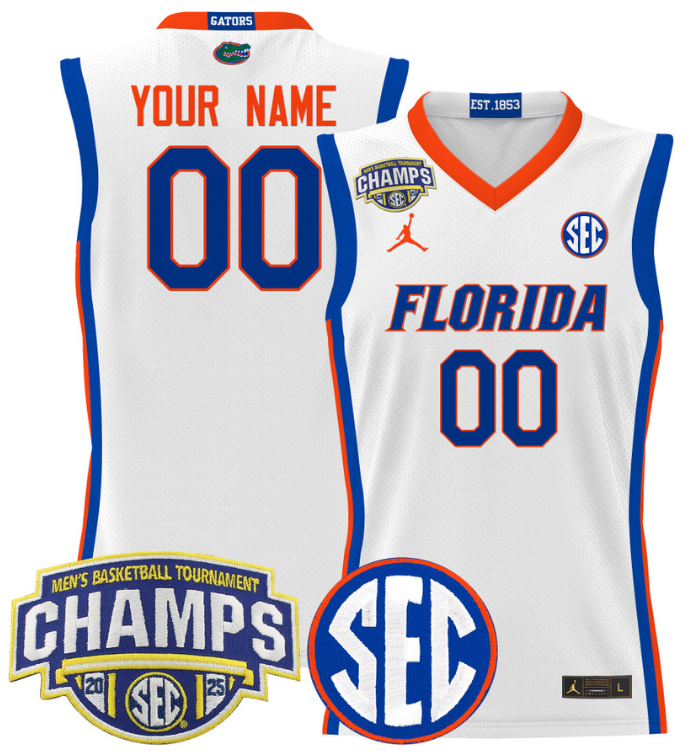 Men Custom Florida Gators Jersey 2025 SEC Champions Stitched White