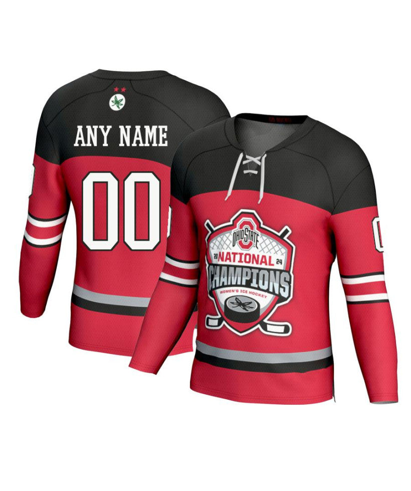 Men's Ohio State Buckeyes Custom Scarlet Fashion 2024 National Champions Hockey Jersey