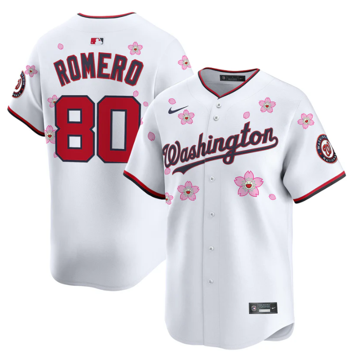 Maxwell Romero Jr Jersey #80 Washington Nationals Cherry Blossom Vapor Premier Limited Stitched White