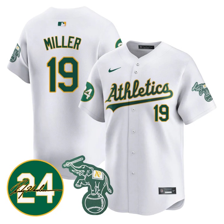 Mason Miller Jersey #19 Oakland Athletics 2025 Rickey Henderson Memorial Stitched White