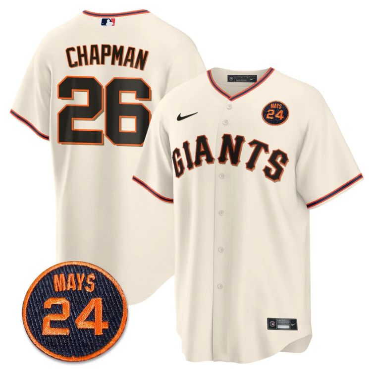 Matt Chapman Jersey #26 San Francisco Giants #24 Willie Mays Patch 2024 Vapor Premier Cream Home