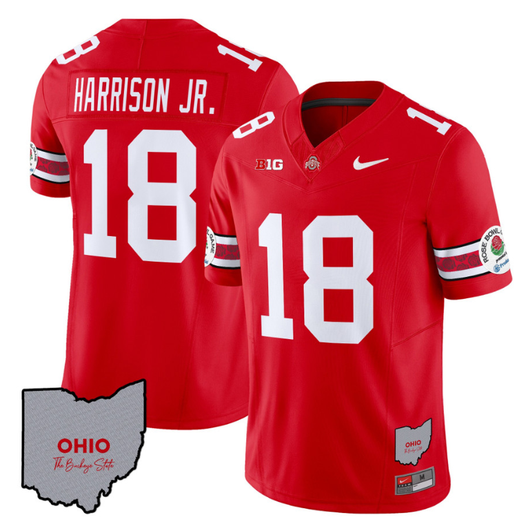Marvin Harrison Jr Jersey #18 Ohio State Rose Bowl Patch Football V3 Red