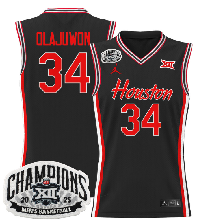 Men Hakeem Olajuwon Jersey #34 Houston Cougar 2025 Big 12 Champions Black