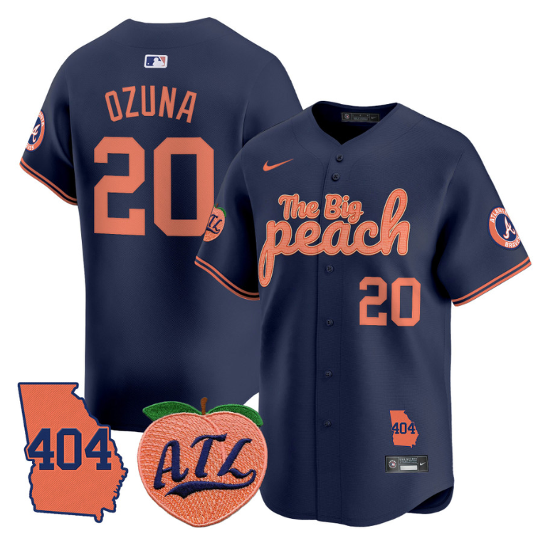 Marcell Ozuna Jersey #20 Atlanta Braves 404 & The Big Peach Premier Limited Stitched Navy
