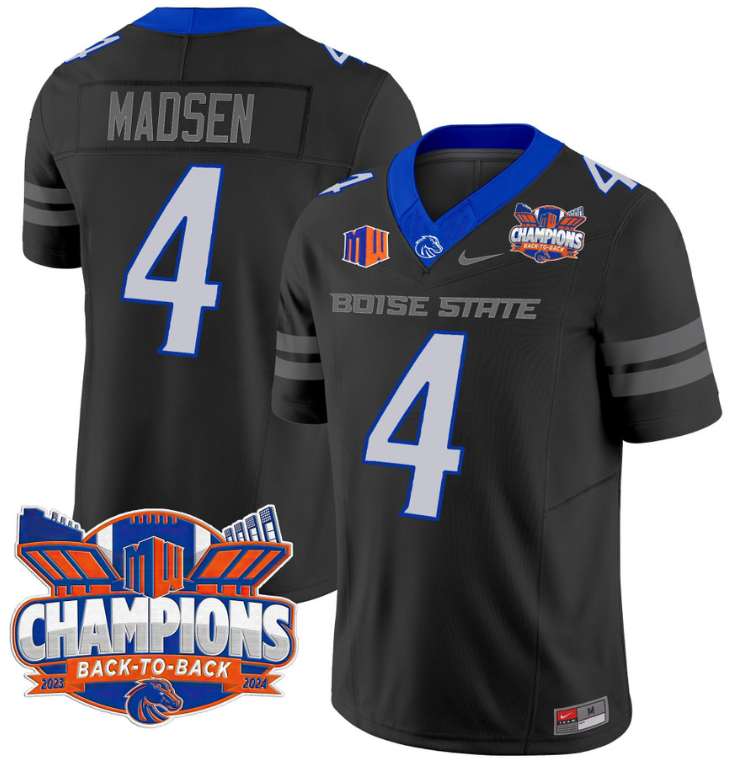 Maddux Madsen Jersey #4 Boise State Broncos Back To Back Champions Black