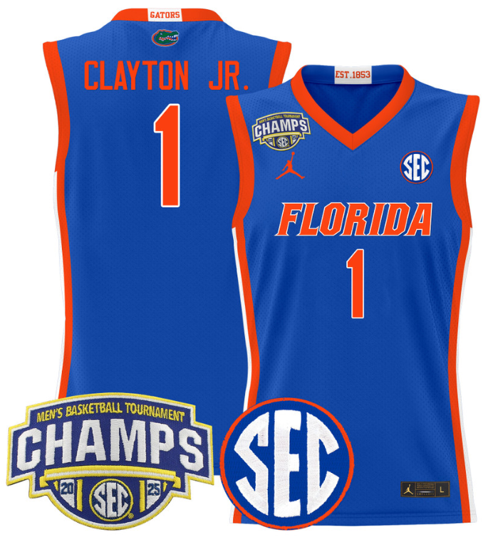 Men Walter Clayton Jr Jersey #1 Florida Gators 2025 SEC Champions Stitched Royal