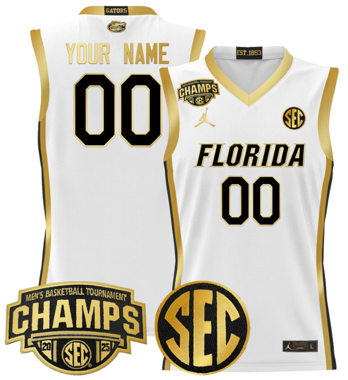 Men Custom Florida Gators Jersey 2025 SEC Champions Stitched White Gold
