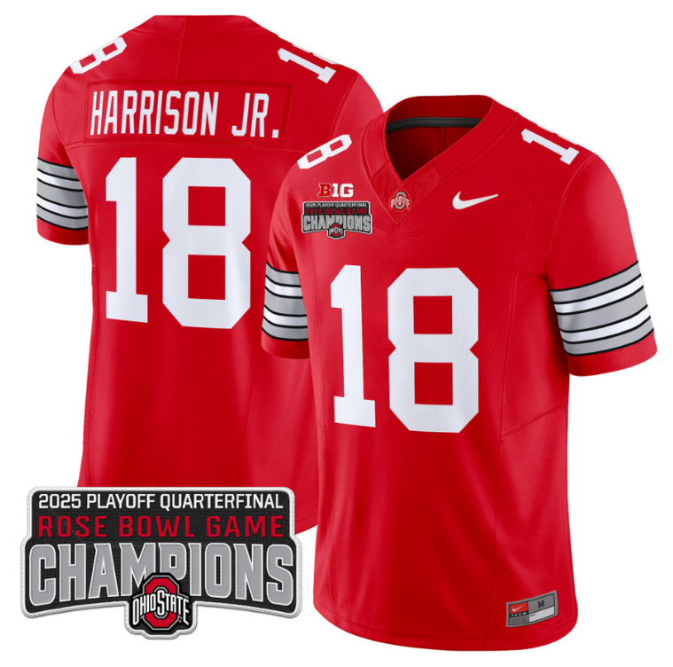 Marvin Harrison Jr Jersey #18 Ohio State 2025 Rose Bowl Champions Patch Red