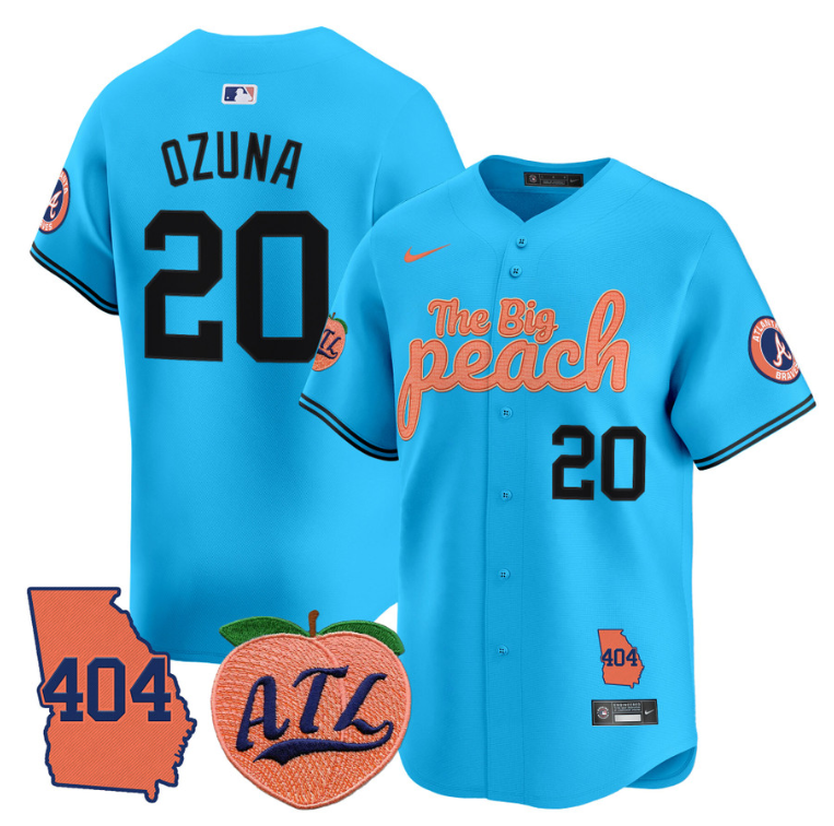 Marcell Ozuna Jersey #20 Atlanta Braves 404 & The Big Peach Premier Limited Stitched Light Blue