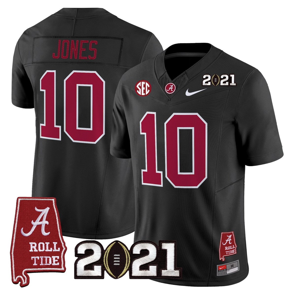 Mac Jones Jersey #10 Alabama 2021 CFP Championship Alabama Map Black