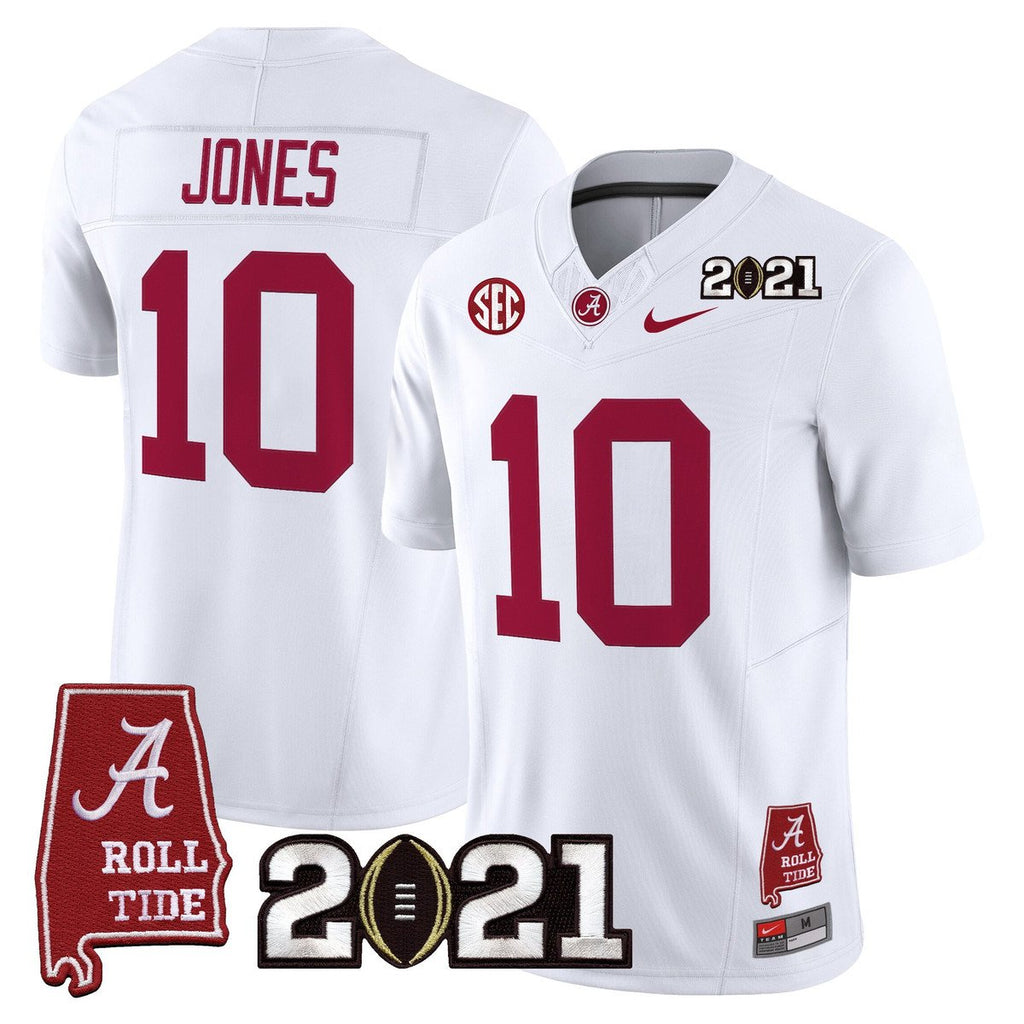 Mac Jones Jersey #10 Alabama 2021 CFP Championship Alabama Map White