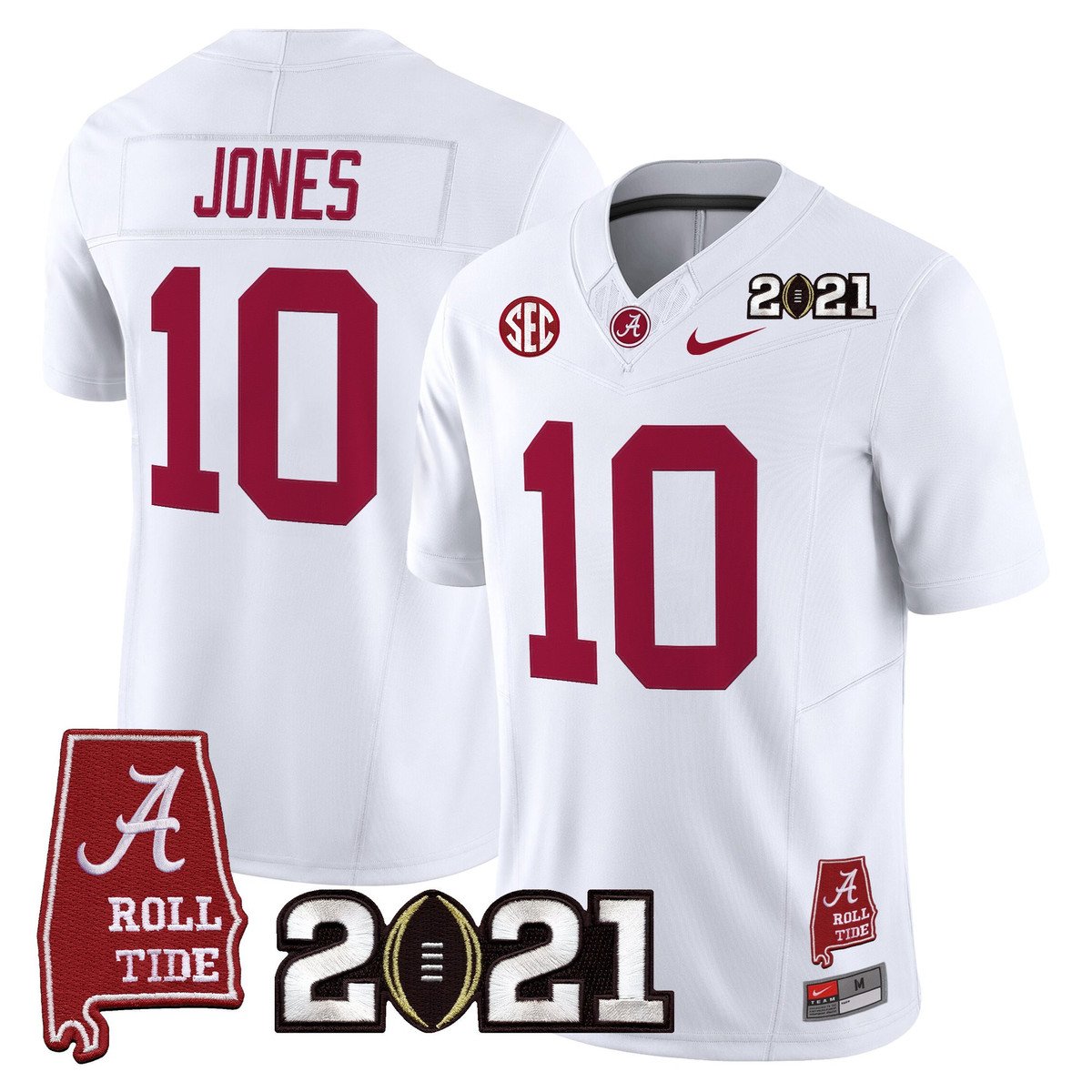 Mac Jones Jersey #10 Alabama 2021 CFP Championship Alabama Map White