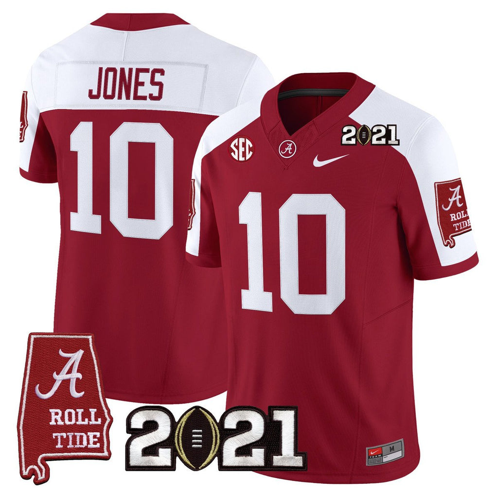 Mac Jones Jersey #10 Alabama 2021 CFP Championship Alabama Map Crimson Alter