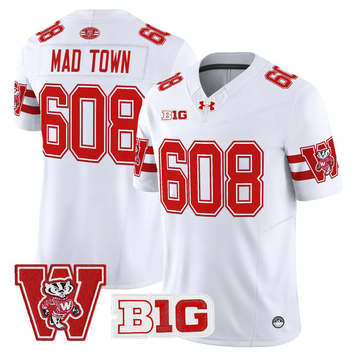 Mad Town Jersey #608 Wisconsin Badgers Throwback Stitched White