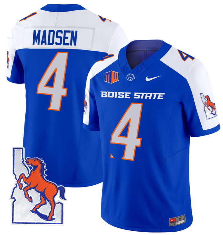 Maddux Madsen Jersey #4 Boise State Broncos 2024 Map Patch Vapor Football Royal Alterante