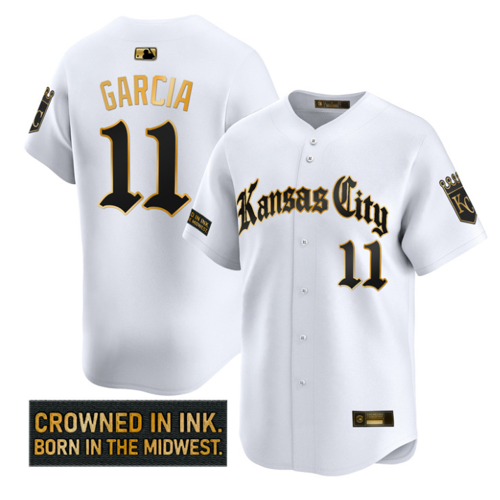 Maikel Garcia Jersey #11 Kansas City Royals Gothic Crown Edition White Gold