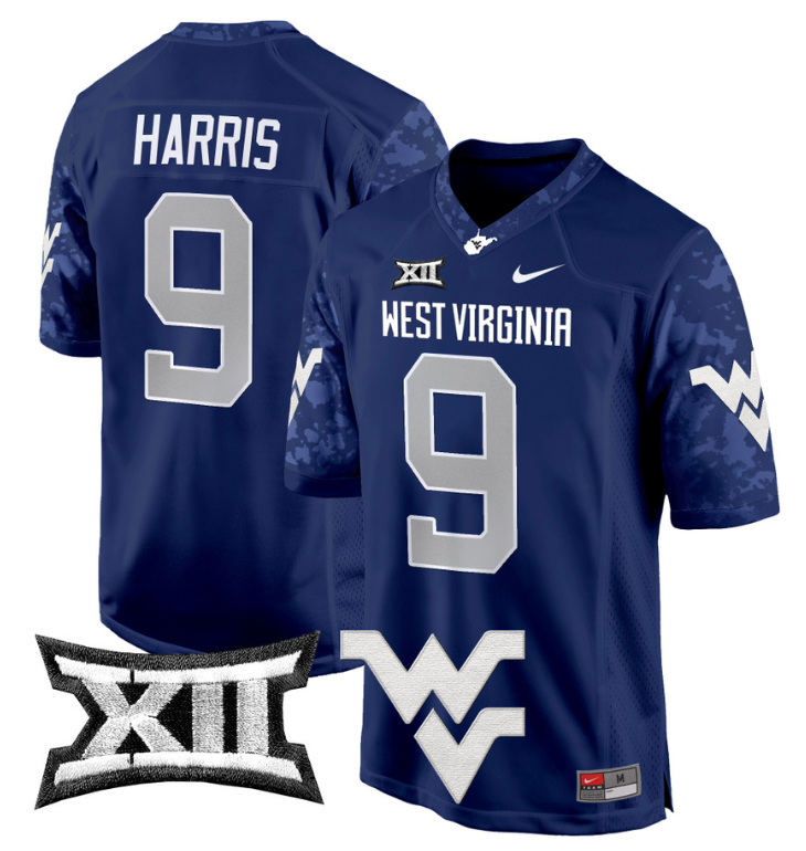 Major Harris Jersey #9 West Virginia Mountaineers Game Football Navy