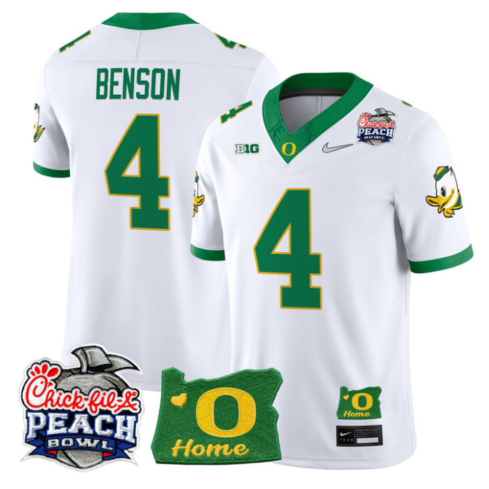 Malik Benson Jersey #4 Oregon Ducks 2026 Peach Bowl Oregon State Stitched White Alternate