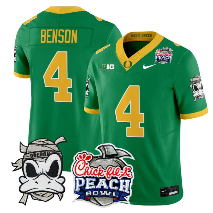 Malik Benson Jersey #4 Oregon Ducks Mummy Duck 2026 Peach Bowl Stitched Green