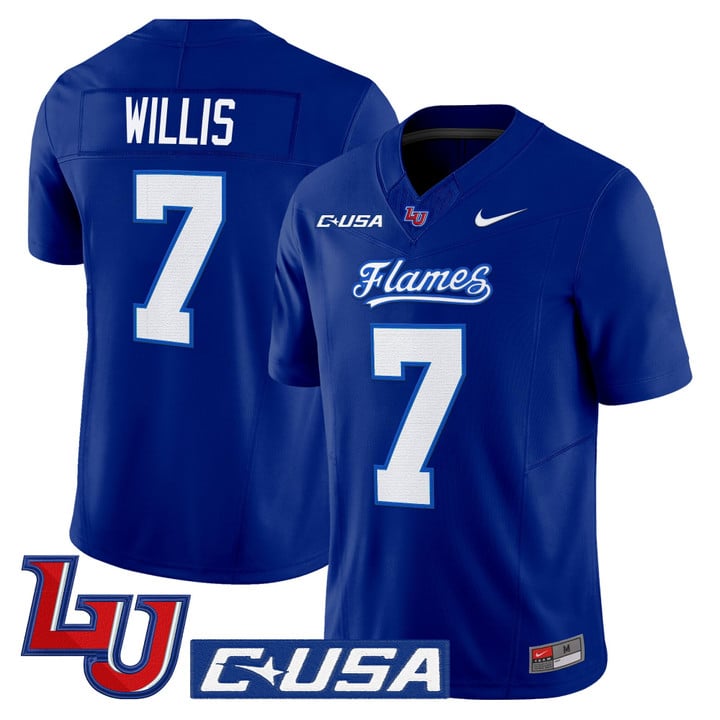 Malik Willis Jersey #7 Liberty Flames 2025 Vapor Limited Stitched Mono Navy