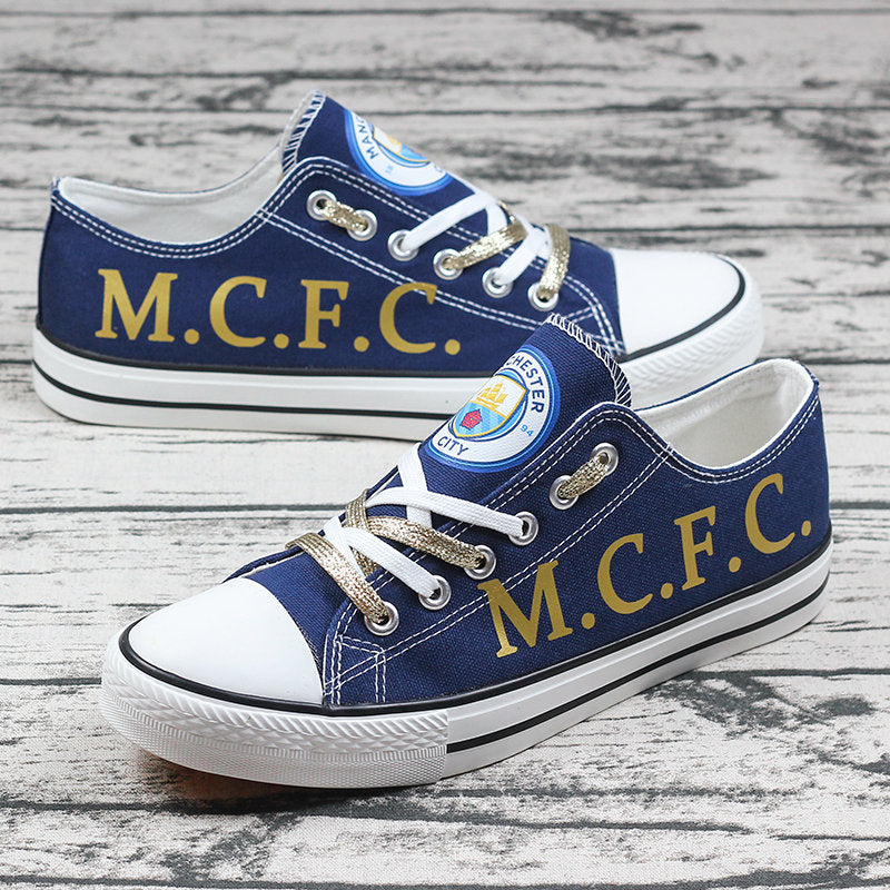 Manchester City Low Top Canvas Sport Sneakers Shoes For Men Women Fans