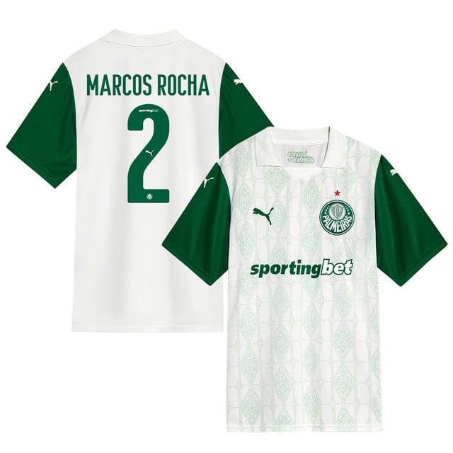 Marcos Rocha #2 Palmeiras 2025-26 Away Match Jersey – White